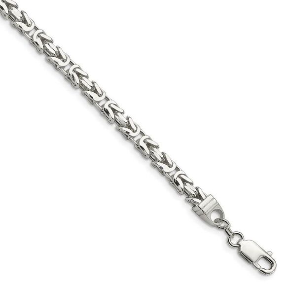 Mens 5mm Sterling Silver Square Solid Byzantine Chain Bracelet 8 Inch